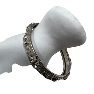 Silver Tone‎ Bangle Crystal Accents Braided Bracelet